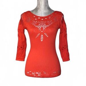 Freepeople intimately seamless crochetlook longsleeve top XS/S red orange